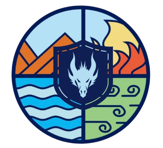 mytherial school logo/crest depicting the four elements